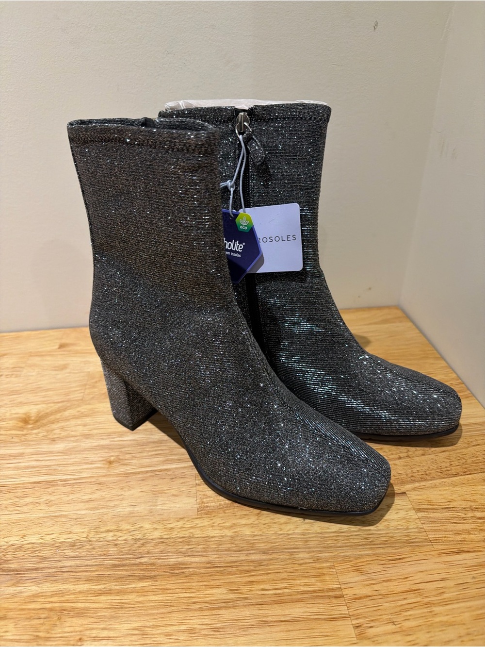 AEROSOLES Silver Sparkle Block Heel Ankle Boots size 9/10 women’s read info